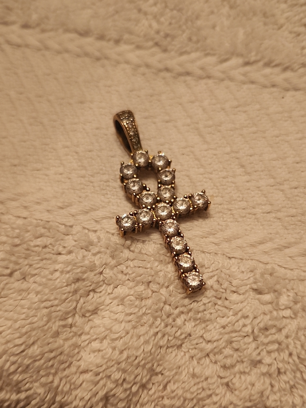 Crystal Ankh Pendant Necklace - Gold Tone